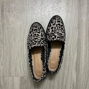 Silver leopard loafers